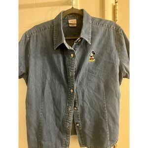 Vintage‎ Disney Mickey Mouse Denim Button Down Shirt Women's Size XL